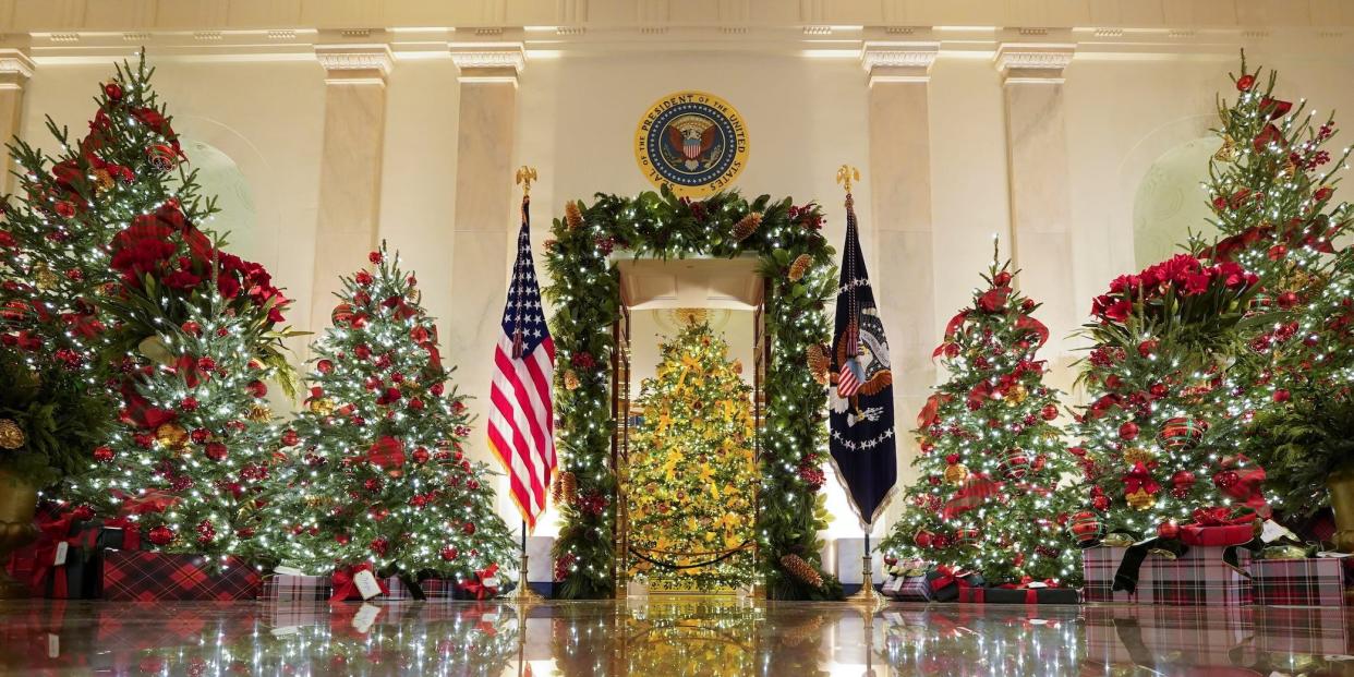 Holiday decor adorns the Cross Hall of the White House in Washington, U.S., November 30, 2020..JPG