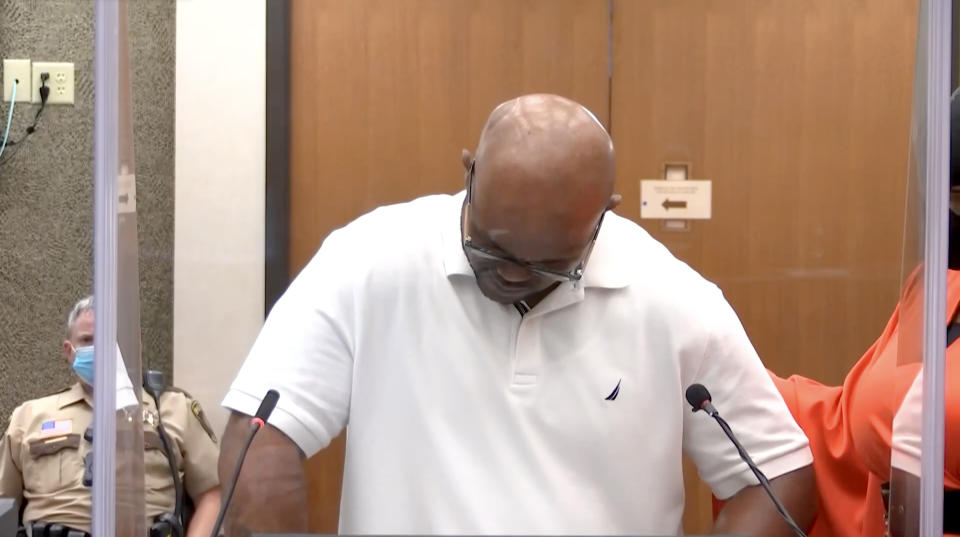 Terrence Floyd, brother of George Floyd, delivers his victim statement at Derek Chauvin&#39;s sentencing hearing. (Court TV via Reuters)