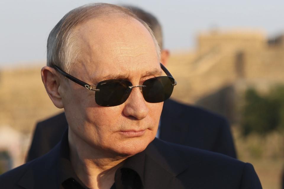 FILE - Russian President Vladimir Putin visits the Naryn-Kala fortress in Derbent during his working visit to Dagestan Republic, Russia, Wednesday, June 28, 2023. After a chaotic and stumbling response to mercenary chief Yevgeny Prigozhin's mutiny, Putin tried to fix the damage to his standing with a series of events aimed at projecting an image of strength and authority. (Gavriil Grigorov, Sputnik, Kremlin Pool Photo via AP, File)