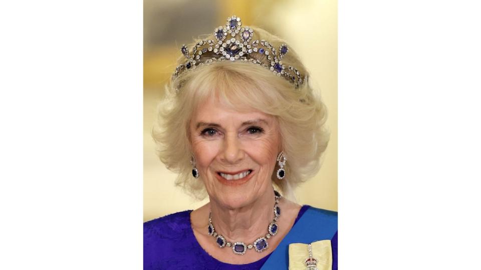 Queen Camilla wearing a tiara