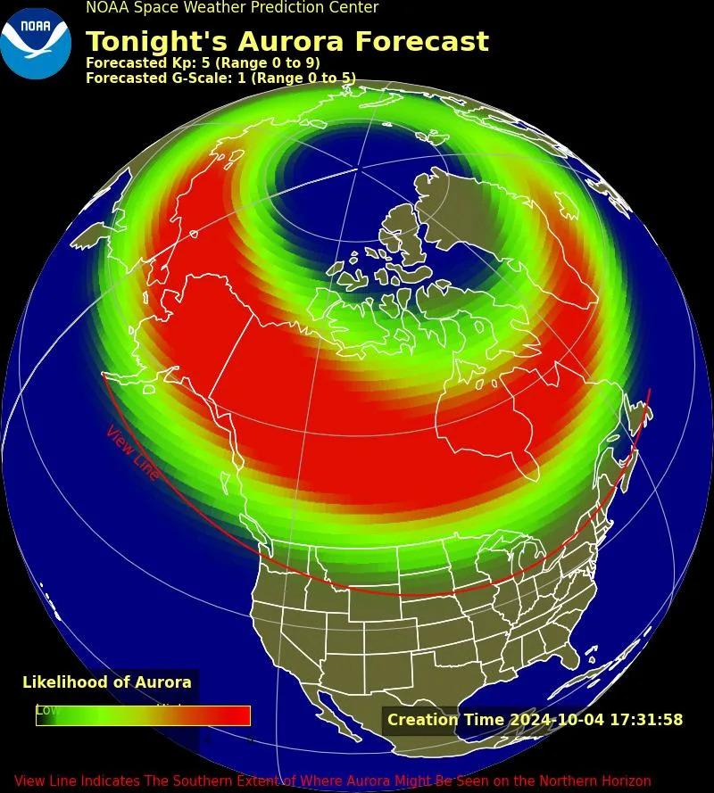 Aurora forecast for Friday, Oct. 4. (NOAA)