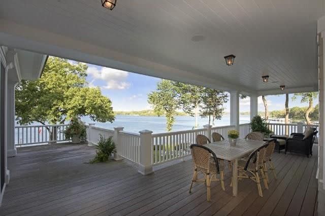 Deck with lake views