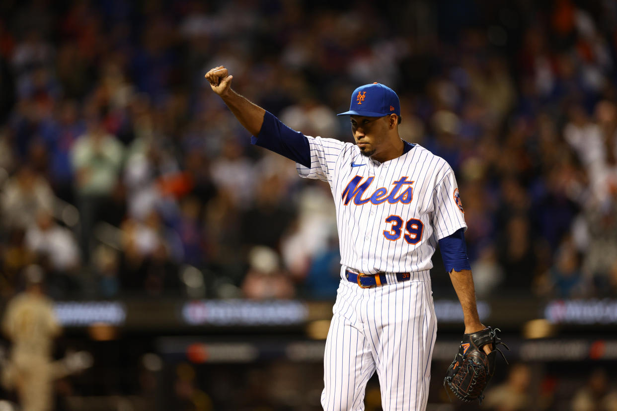 Edwin Díaz believes he could pitch in 2023. (Photo by Elsa/Getty Images)