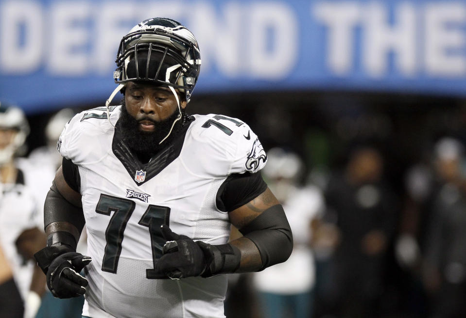 Philadelphia Eagles tackle Jason Peters (71) is one of the few reliable offensive line options available in free agency. (AP Photo/Duane Burleson, File)