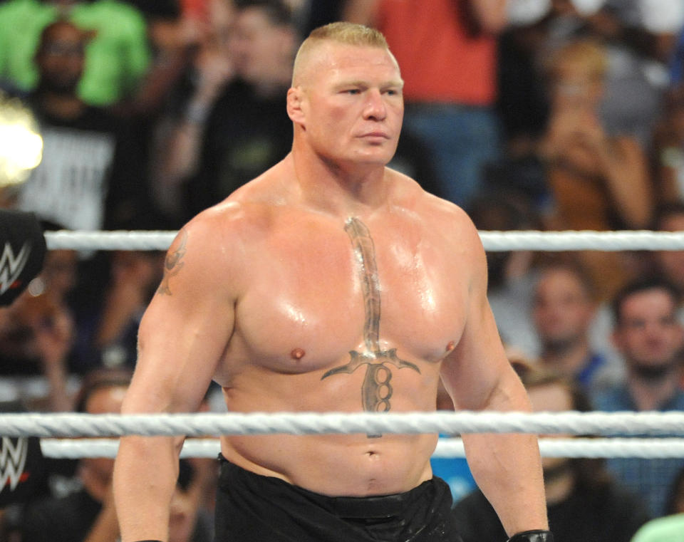 NEW YORK, NY - August 21 : Brock Lesnar battles Randy Orton at  WWE SummerSlam 2016 at the Barclays Center on August 21 , 2016 in Brooklyn, New York.  Photo Credit: John Palmer/ MediaPunch/IPX