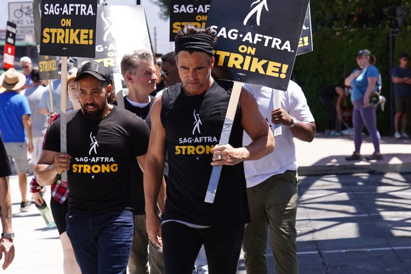 Shea Whigham and Colin Farrell at a SAG rally in California.