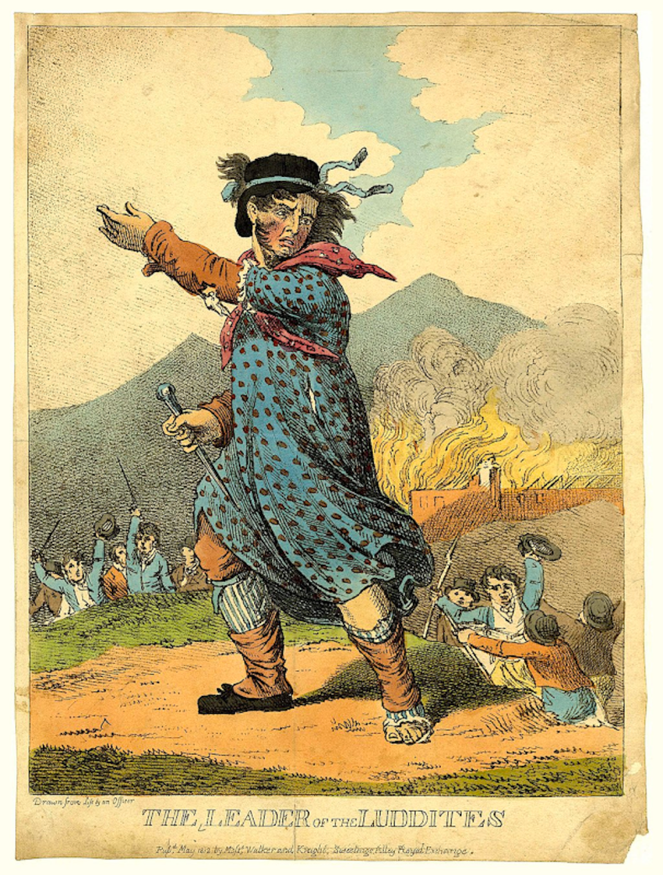 El líder de los luditas, Ned Ludd, en un grabado de 1813. <a href="https://commons.wikimedia.org/wiki/File:Luddite.jpg" rel="nofollow noopener" target="_blank" data-ylk="slk:Wikimedia Commons;elm:context_link;itc:0;sec:content-canvas" class="link ">Wikimedia Commons</a>