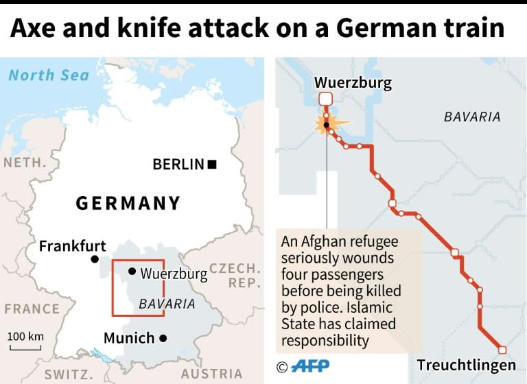Map locating an axe attack on a German regional train. Islamic State has claimed responsibility