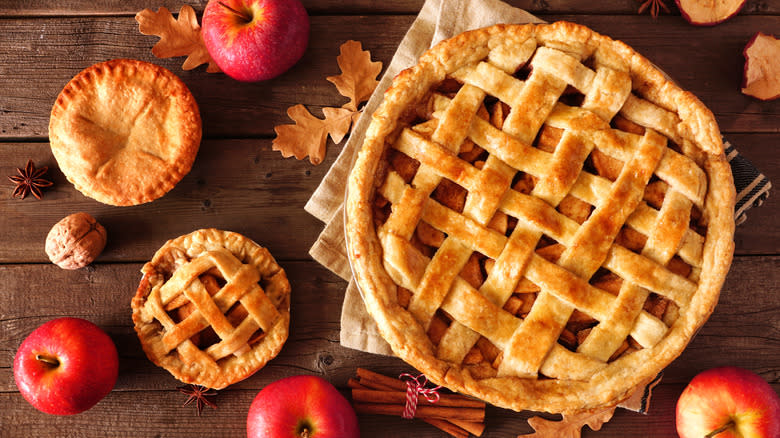 Apple pie on wooden table