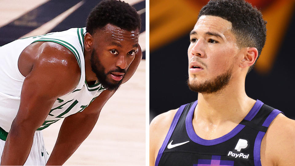 Boston's Kemba Walker is yet to play a game this season, while Phonenix's Devin Booker has been stuck in a slump in the early part of the season. Pictures: Getty Images