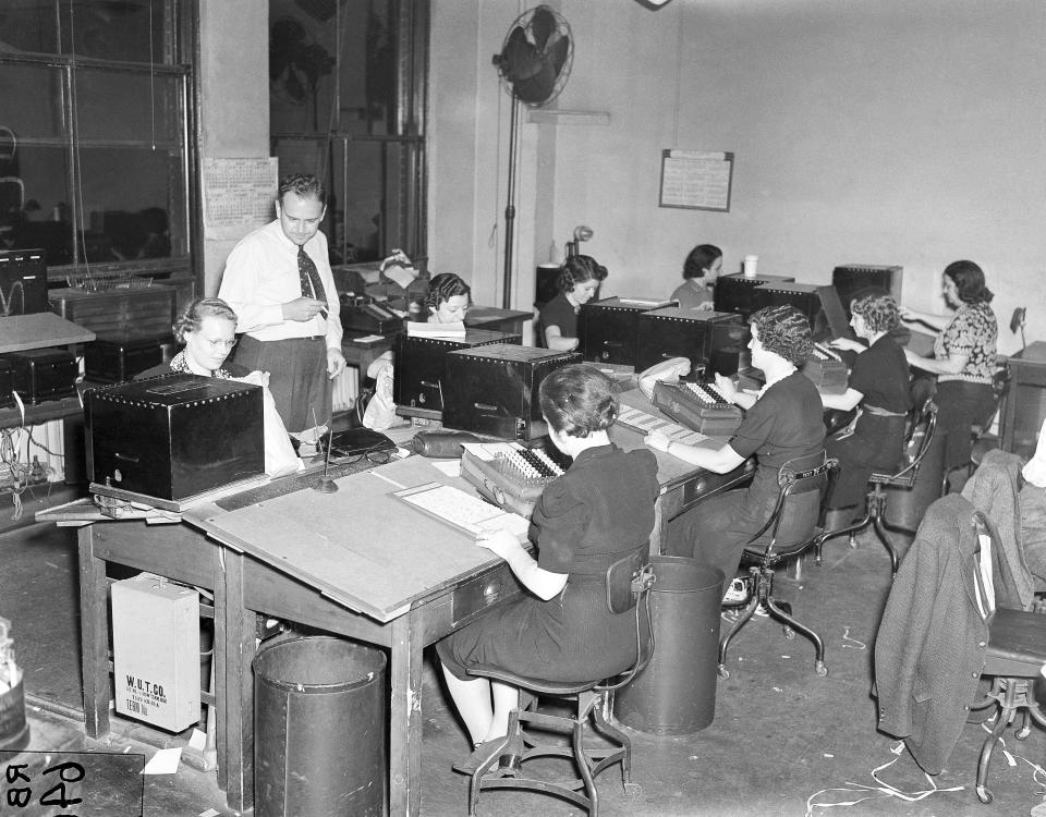 Associated Press staffers tabulate elections returns, Nov. 8, 1938. (AP Photo)