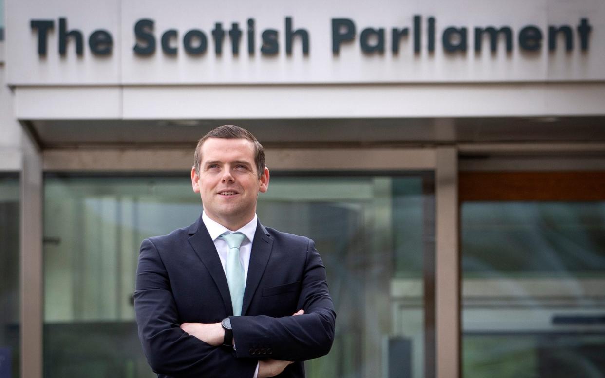 Scottish Conservative party leader Douglas Ross outside the Scottish Parliament, Holyrood, Edinburgh. Picture date: Sunday May 9, 2021. PA Photo. See PA story SCOTLAND Tories. Photo credit should read:  - Jane Barlow/PA Wire