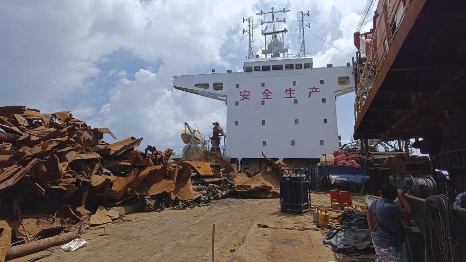 This undated photo released by the Malaysian Maritime Enforcement Agency (MMEA) on Tuesday, May 30, 2023, show scrap metal on a Chinese-registered vessel after it was detained by the Malaysian Maritime Enforcement Agency (MMEA) in the waters of east Johor. Malaysia’s maritime agency says a detained Chinese barge likely plundered two World War II British shipwrecks in the South China Sea after discovering another 100 old artillery shells on it. Malaysian media reported that illegal salvage operators are believed to have targeted the HMS Repulse and HMS Prince of Wales, which were sunk in 1941 by Japanese torpedoes. (Malaysian Maritime Enforcement Agency via AP)