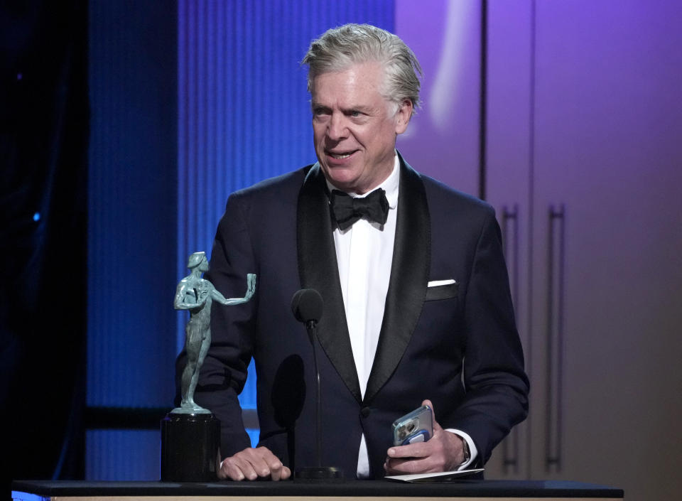 Christopher McDonald accepts the award for outstanding performance by a female actor in a comedy series on behalf of Jean Smart for "Hacks" at the 29th annual Screen Actors Guild Awards on Sunday, Feb. 26, 2023, at the Fairmont Century Plaza in Los Angeles. (AP Photo/Chris Pizzello)