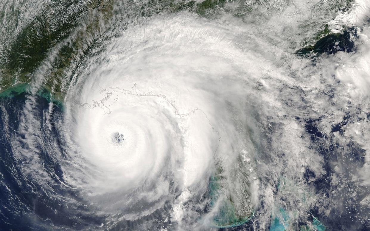 Category 5 super typhoon from outer space view. The eye of the hurricane. Some elements of this image furnished by NASA