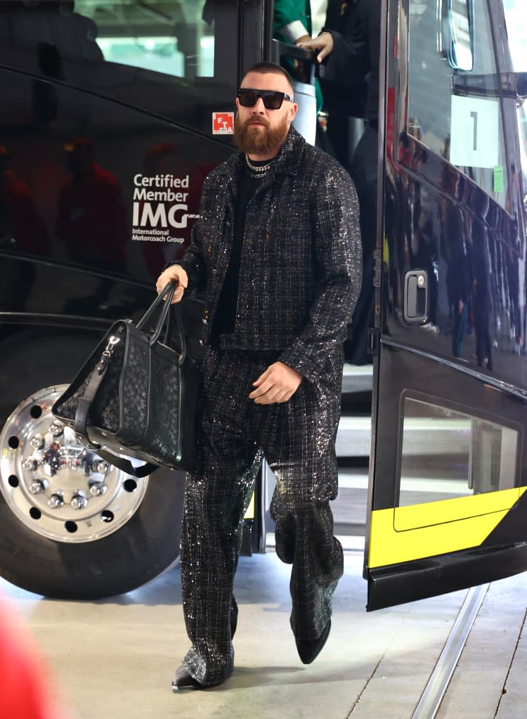 Travis Kelce lugged a luxe carry-all when arriving for the Super Bowl. USA TODAY Sports via Reuters Con