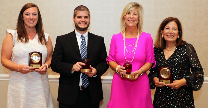 Gaston County Schools recognized the top educators of the year. From left to right: Aimee Tolleson was named Assistant Principal of the Year, Steven Loudon was named Teacher of the Year, Kristin Kiser was named Principal of the Year and Angela Calamia was named Central Office Administrator of the Year.