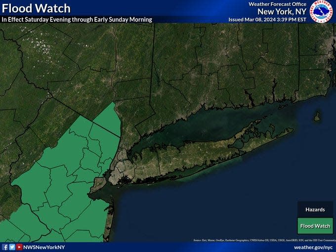 The National Weather Service has issued a flood watch for Saturday, March 9, 2024 and overnight into Sunday.