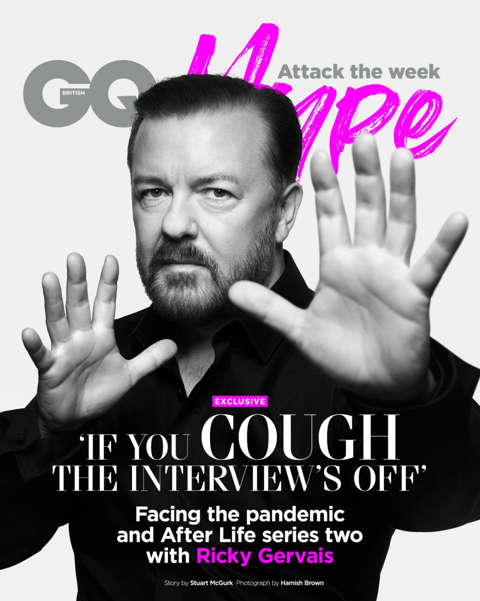 Ricky Gervais on the cover of GQ Hype (Hamish Brown)