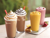 The new frappes and fruit smoothies are shown here.