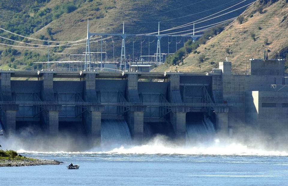 Water spills at Lower Granite Dam, one of the four dams on the lower Snake River salmon advocates have targeted for breaching.