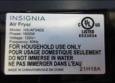 Insignia label (Courtesy Consumer Product Safety Commission)