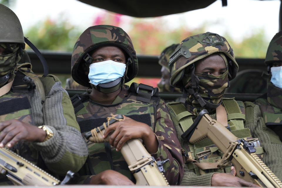 Kenya army soldiers patrol around Nairobi, Kenya Thursday, June 27, 2024. Heavy security was deployed Thursday in Kenya's capital Nairobi ahead of planned protests against a controversial finance bill, despite the president's decision not to sign it after the plans sparked deadly chaos in the capital Tuesday and saw protesters storming and burning part of the parliament building. (AP Photo/Brian Inganga)