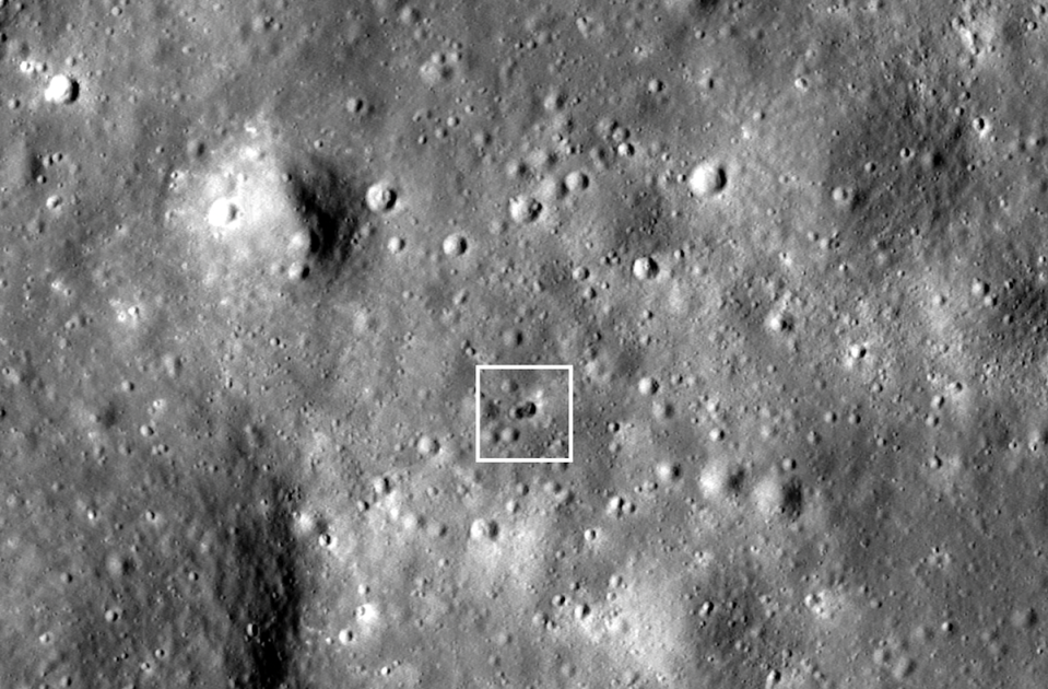 Full resolution image centered on the new rocket body impact double crater (NASA/GSFC/Arizona State University)