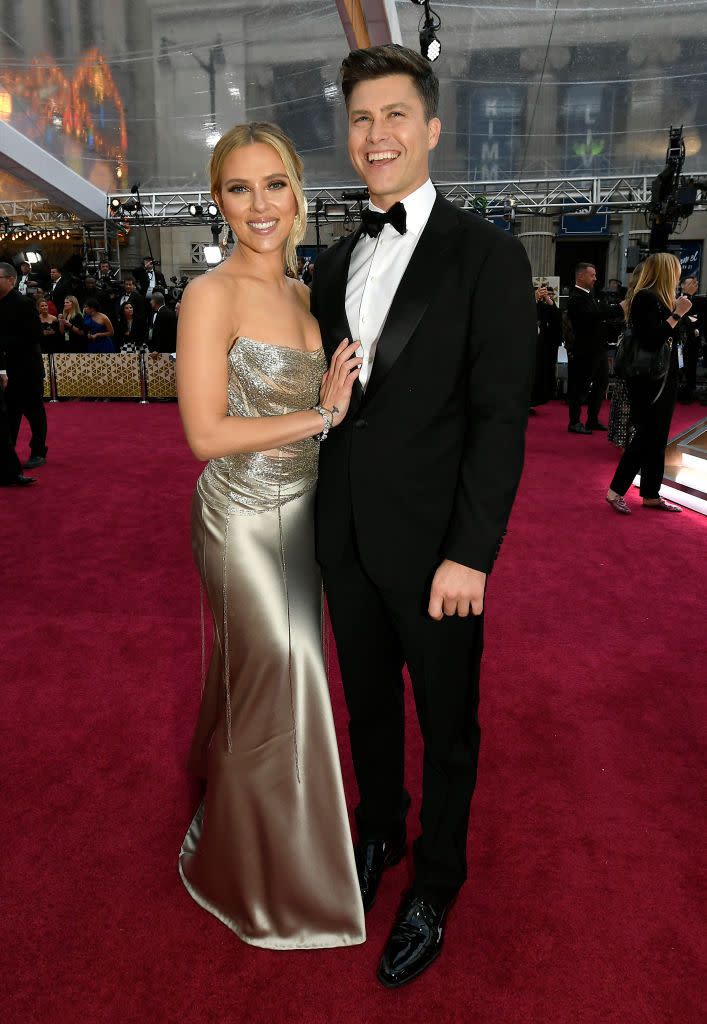 <p>Scarlett Johansson - who was nominated in the Best Actress category for Marriage Story - was a vision alongside fiancé Colin Jost at the ceremony.</p>