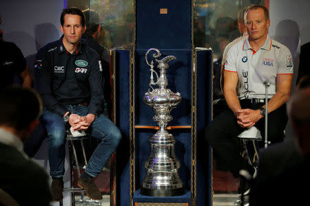 FILE PHOTO: Britain Sailing - America’s Cup Media Event - House of Garrard, Mayfair, London - 25/1/17 Sir Ben Ainslie of the Land Rover BAR team and Jimmy Spithill of the Oracle Team USA during a press conference. Action Images via Reuters / Andrew Couldridge / File Photo / Livepic