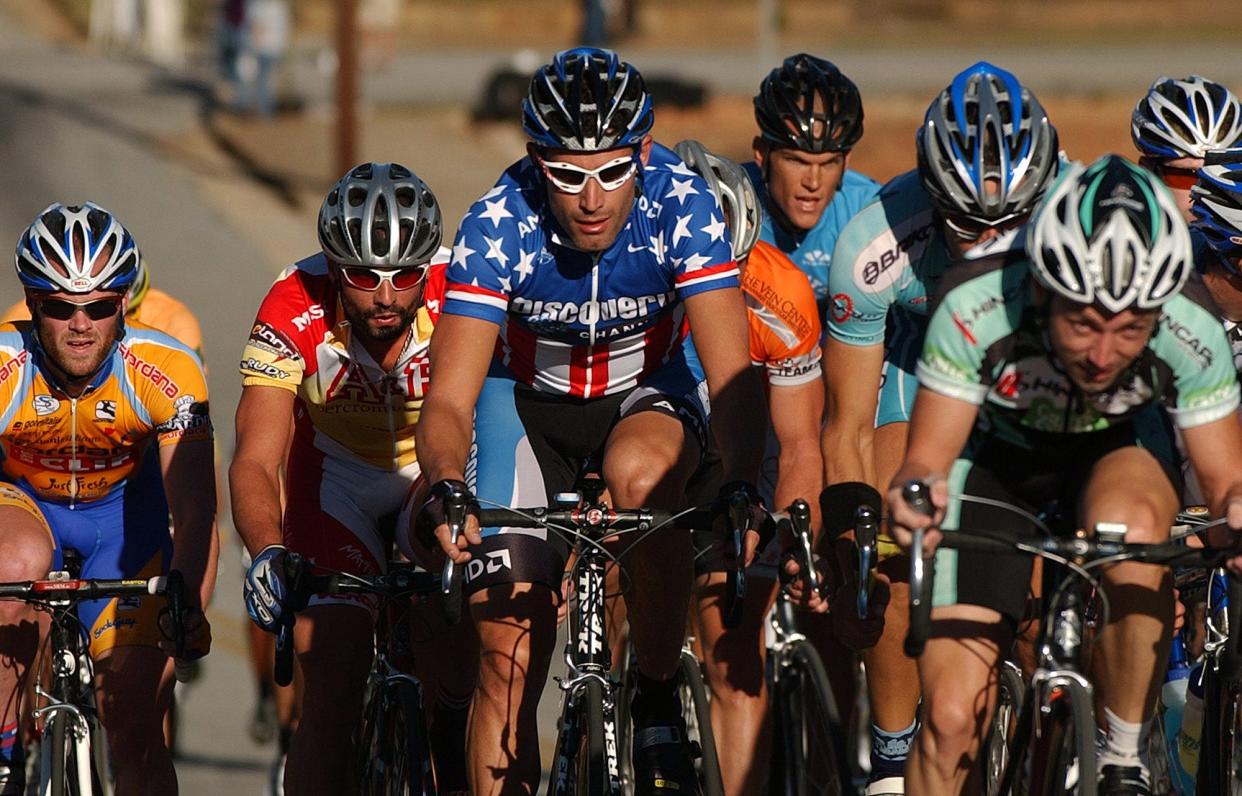In this file photo, George Hincapie rides in The Downtown Greenville Cycling Classic Saturday Oct. 14, 2006 in Greenville.
(Credit: BART BOATWRIGHT / GREENVILLE NEWS FILE PHOTO)
