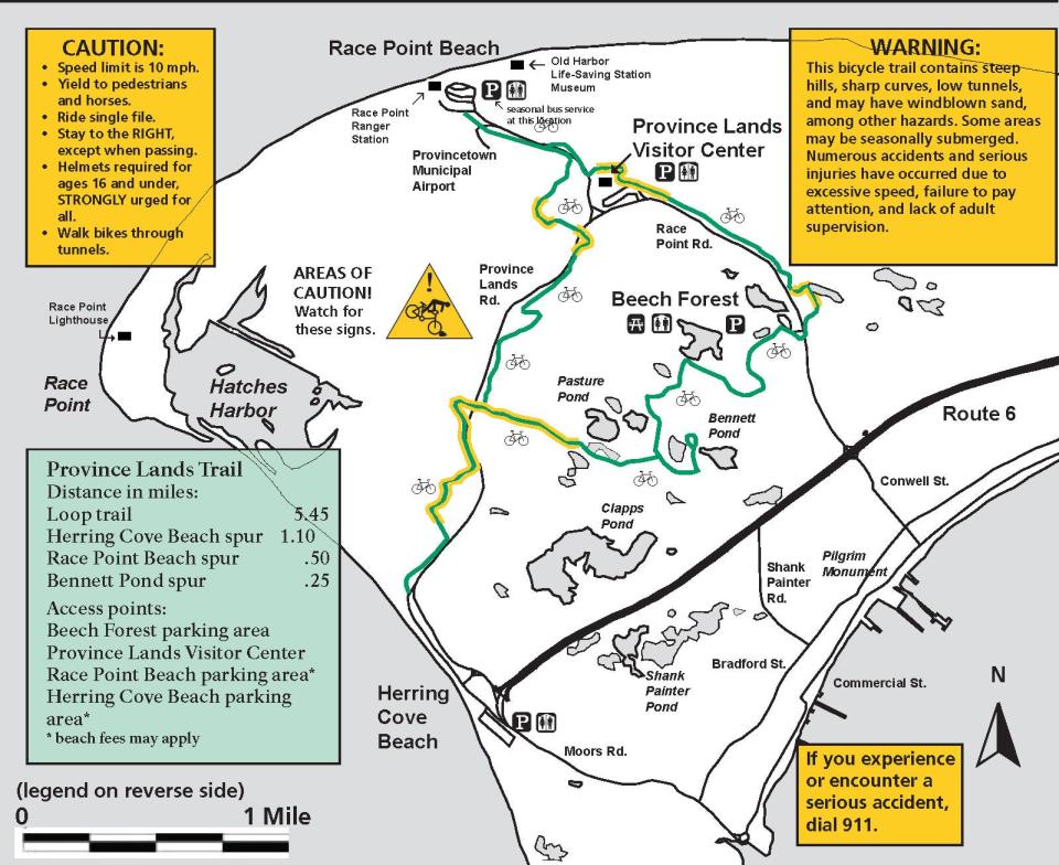 A map of the Province Lands Bike Trail in Provincetown.