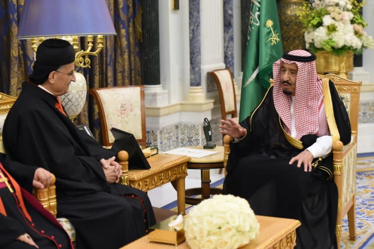 Lebanon's Christian Maronite patriarch Beshara Rai with King Salman on November 14, 2017 in Riyadh