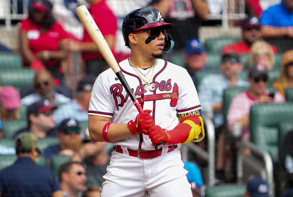 ATLANTA, GA - OCTOBER 11: William Contreras #24 of the Atlanta Braves bats against the Philadelphia Phillies during the third inning in game one of the National League Division Series at Truist Park on October 11, 2022 in Atlanta, Georgia. (Photo by Kevin D. Liles/Atlanta Braves/Getty Images)