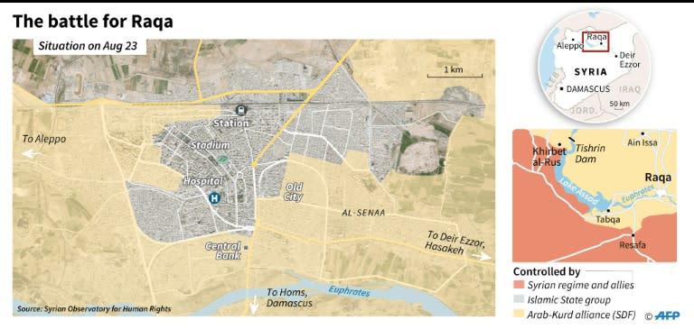 Map locates advance by Arab and Kurdish forces against Islamic State fighters in the Syrian city of Raqa