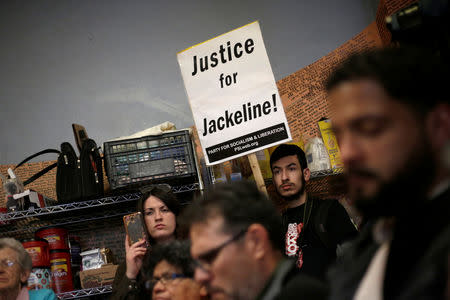 Activists take part in a news conference regarding the death of Jakelin Caal, a 7-year-old Guatemalan girl who died in U.S. custody after crossing illegally from Mexico to the U.S., in El Paso, U.S. December 15, 2018. REUTERS/Jose Luis Gonzalez