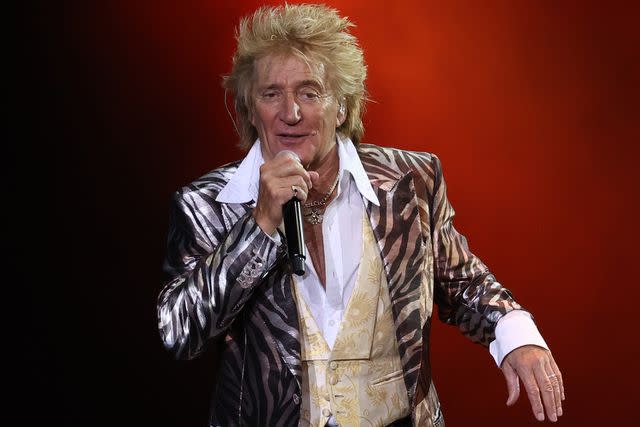 <p>Dave Simpson/WireImage</p> Rod Stewart pictured at Spark Arena on April 9, 2023