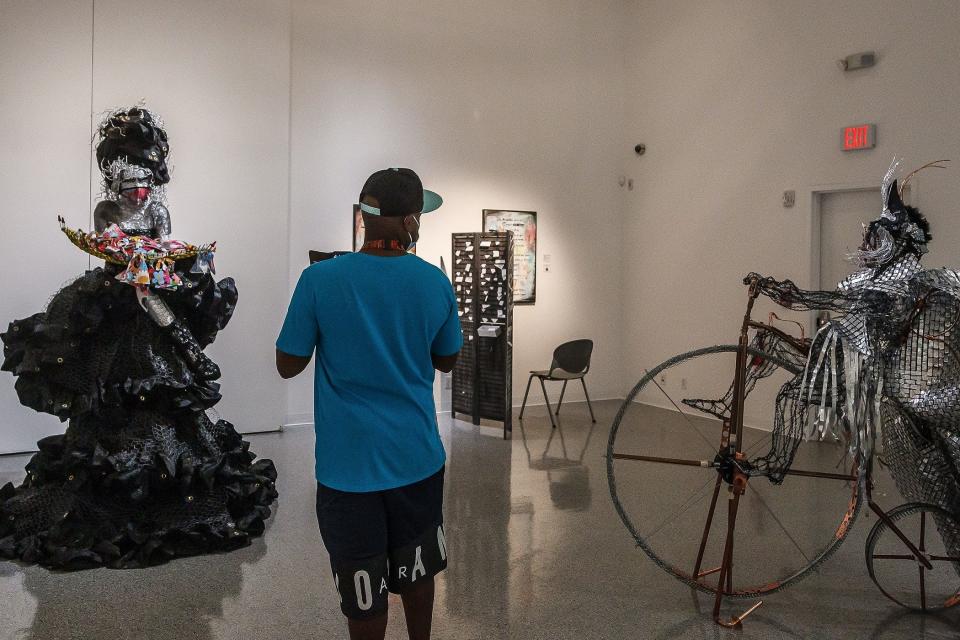 Sculptures by Emilio Apontesierra-Paretti at the "Being Heard, Being Seen" art exhibit by local artists who identify as LGBTQ+ at the Cultural Council of Palm Beach County Wednesday in downtown Lake Worth Beach.