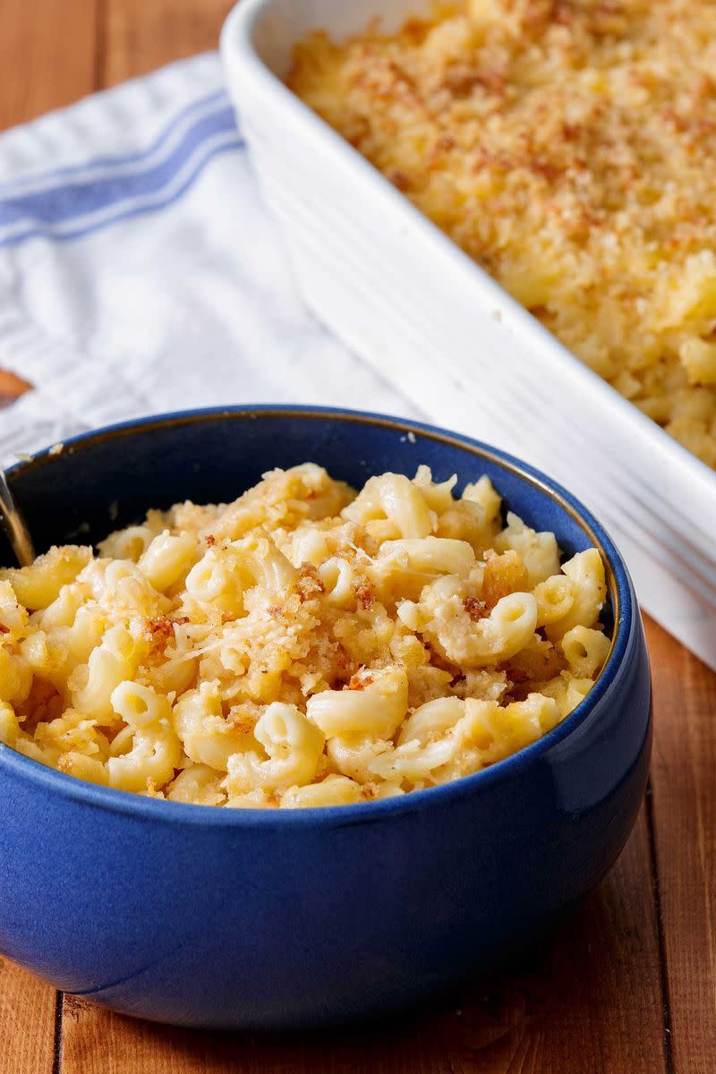 <p>This mac couldn't be more classic. </p><p>Get the <a href="https://www.delish.com/uk/cooking/recipes/a28830973/3-cheese-mac-recipe/" rel="nofollow noopener" target="_blank" data-ylk="slk:Three Cheese Mac & Cheese;elm:context_link;itc:0;sec:content-canvas" class="link ">Three Cheese Mac & Cheese</a> recipe.</p>