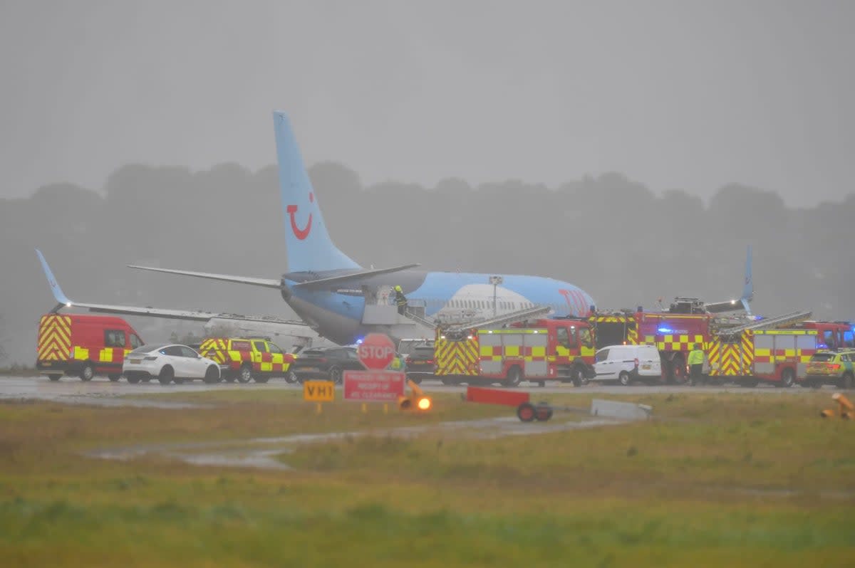A passenger plane skidded off the runway at Leeds Bradford airport   (Bradford T&A / SWNS)