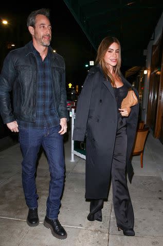 <p>BACKGRID</p> Sofía Vergara and boyfriend Justin Saliman enjoy dinner at Cipriani Beverly Hills on Feb. 1