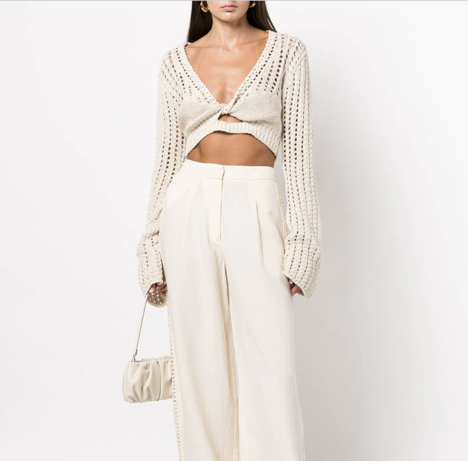 Crochet-Knit Long Cropped Cardigan