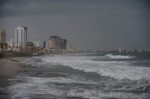 View of the coastline in Mazatlan, Sinaloa state, Mexico, on October 23, 2018, as Hurricane Willa closed in