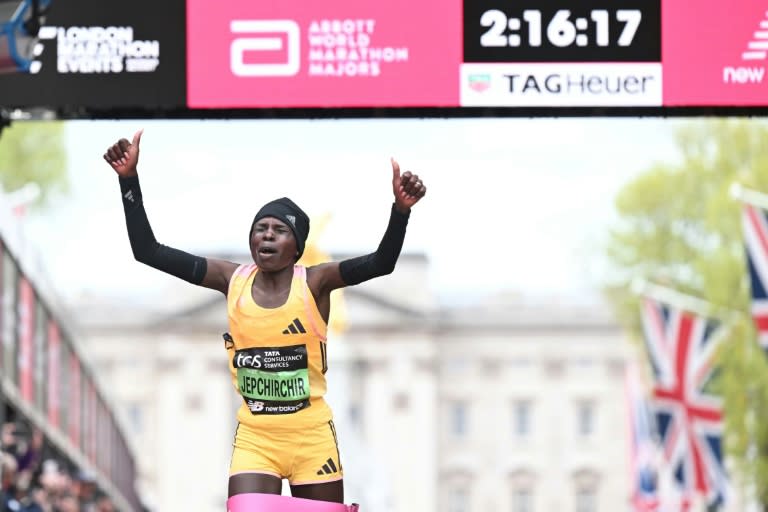 Kenya's Peres Jepchirchir set a new women's-only world record at the London marathon (JUSTIN TALLIS)