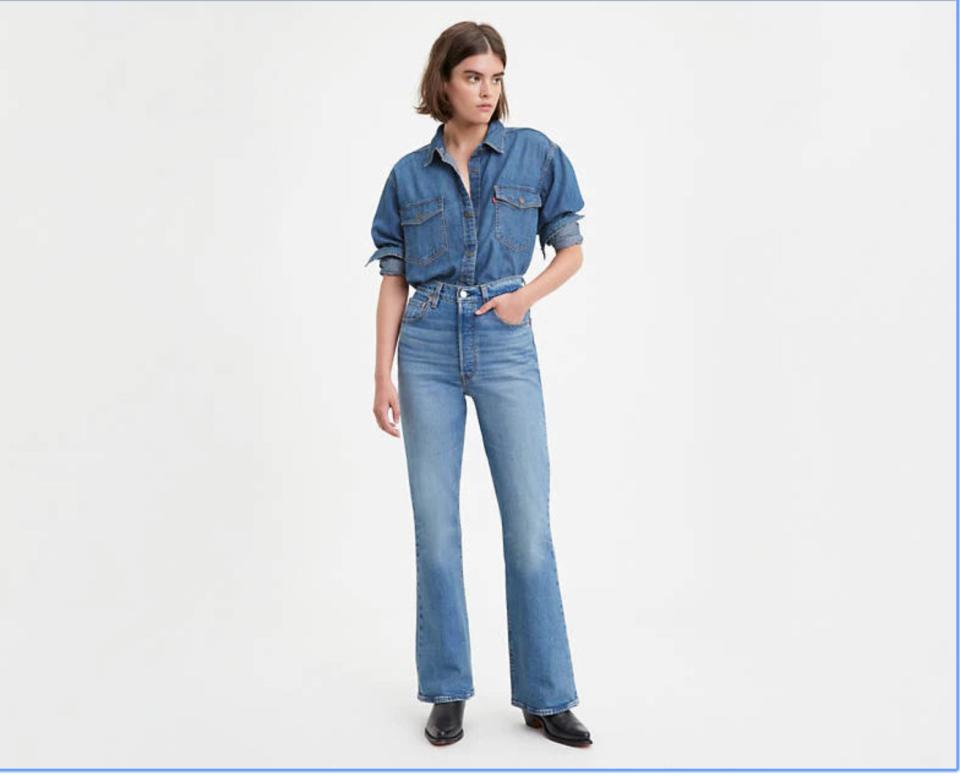 Get the <a href="https://www.levi.com/US/en_US/apparel/clothing/bottoms/ribcage-full-length-flare-womens-jeans/p/845660000" target="_blank" rel="noopener noreferrer">Levi's ribcage full length flare women's jeans for $98﻿</a>