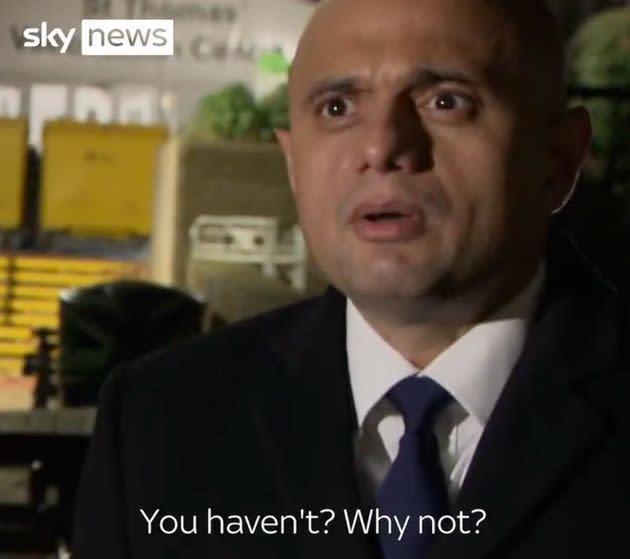 Sajid Javid personally encouraged a Sky News correspondent to get his booster (Photo: @SkyNews Twitter)