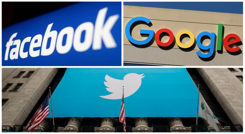 FILE PHOTO: A combination photo from files of Facebook, Google and Twitter logos