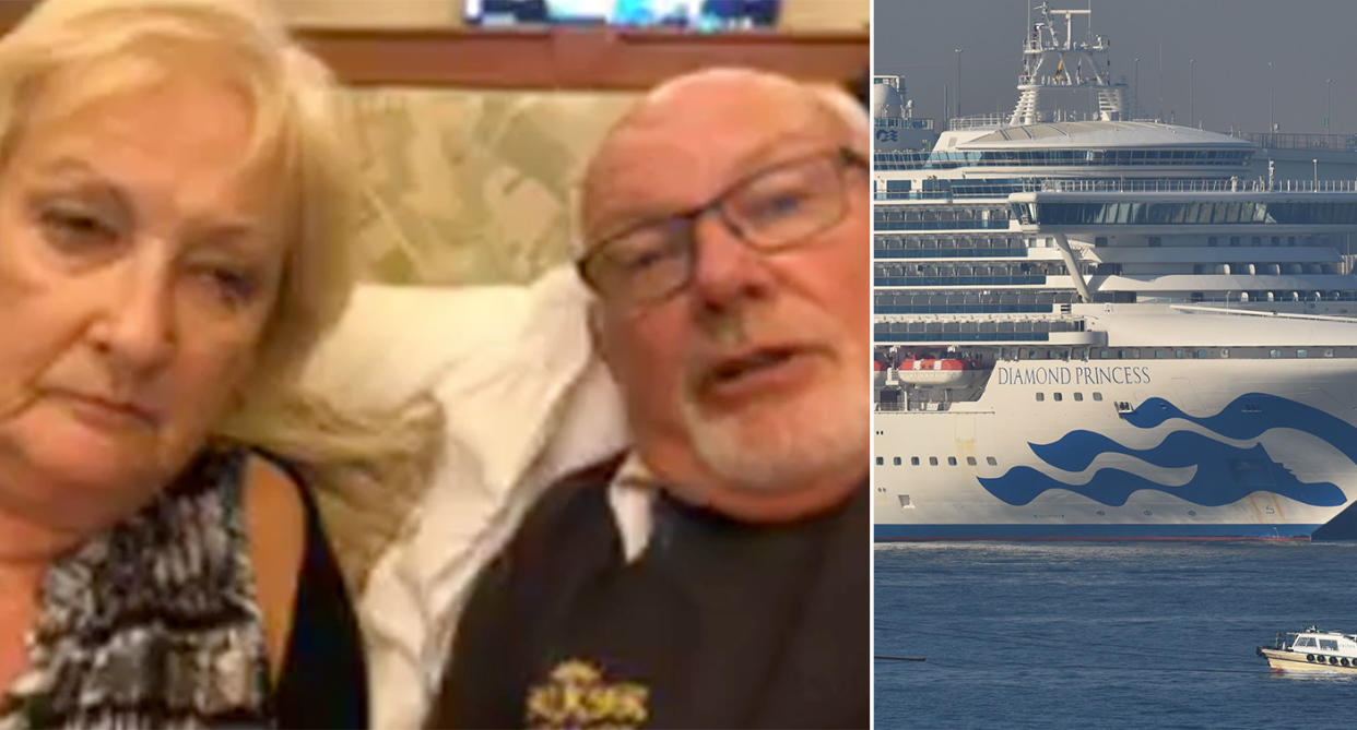 David and Sally Abel said they'll stay on board the Diamond Princess even if they test negative for coronavirus (Pictures: Getty/Good Morning Britain)