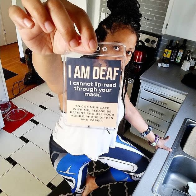 After a Deaf friend shared their woes talking to mask-wearers, musician Naomi Grace decided to make communication badges for Deaf and Hard-of-Hearing people.