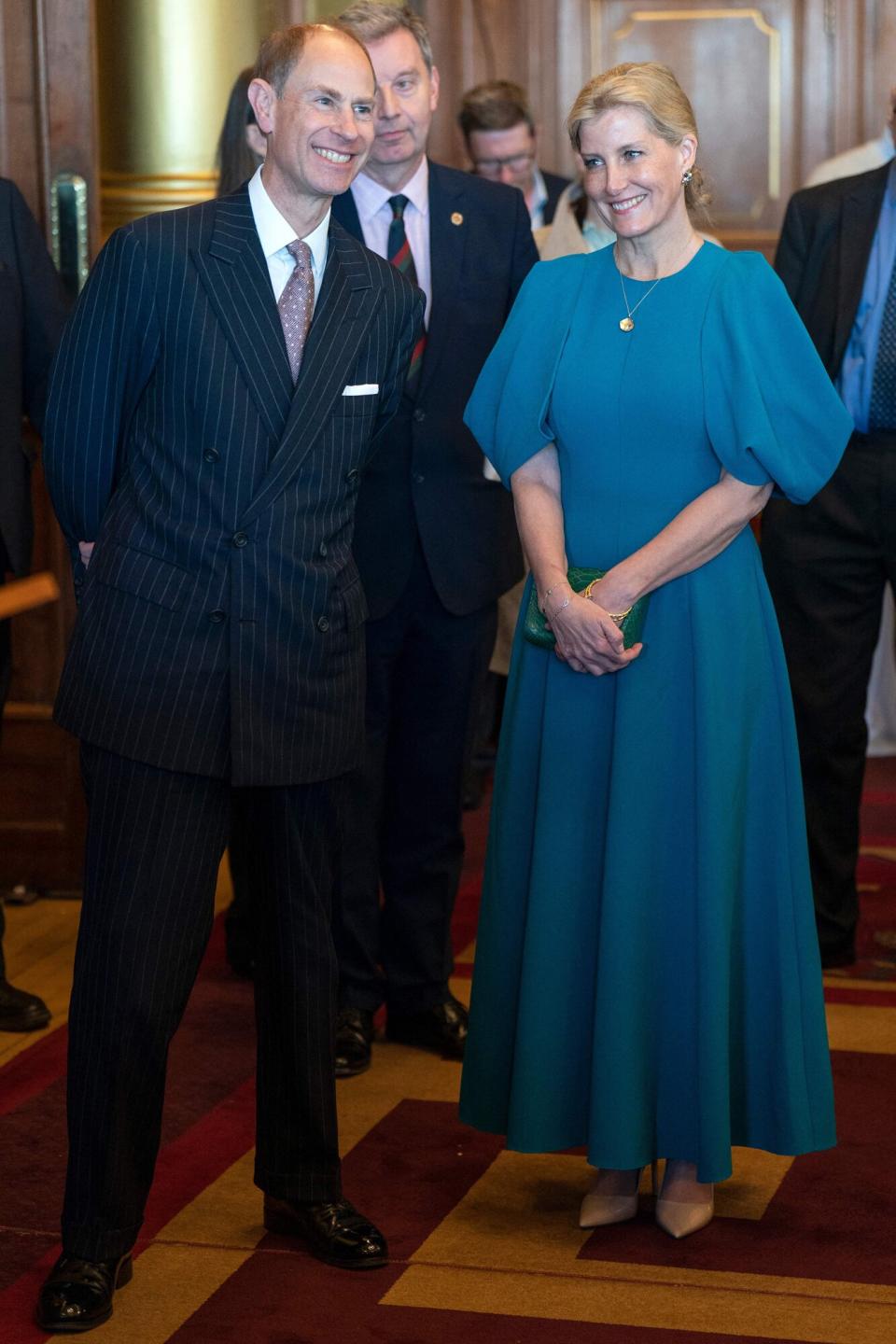 Britain's Prince Edward, Duke of Edinburgh (L) and Britain's Sophie, Duchess of Edinburgh (R) attend an event at the City Chambers in Edinburgh to mark one year since the city's formal response to the invasion of Ukraine on March 10, 2023. - Britain's King Charles III on Friday awarded his younger brother Edward the title Duke of Edinburgh, in line with the wishes of the late Queen Elizabeth II and her husband Prince Philip.